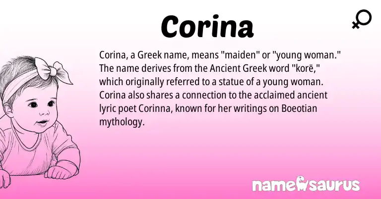 Infographic about Corina name meaning, Corina is a name from Ancient Greek, Greek origin(s).