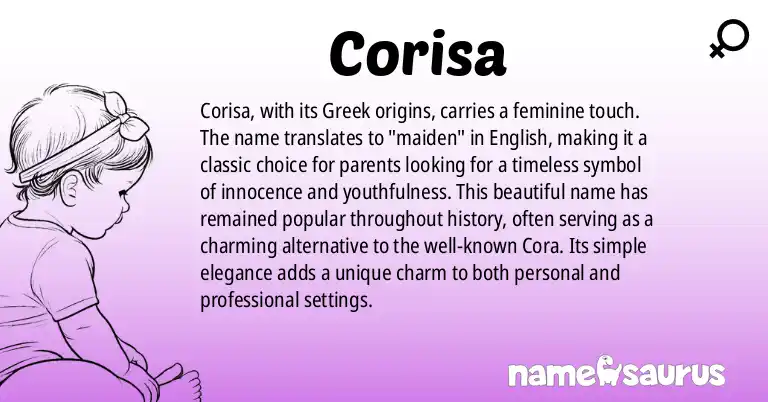 Infographic about Corisa name meaning, Corisa is a name from Greek origin(s).
