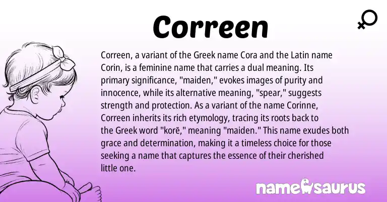 Infographic about Correen name meaning, Correen is a name from Latin, Greek origin(s).
