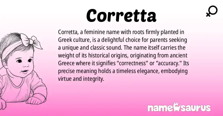 Infographic about Corretta name meaning, Corretta is a name from Greek origin(s).