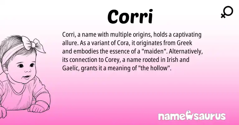 Infographic about Corri name meaning, Corri is a name from Irish, Gaelic, Greek origin(s).