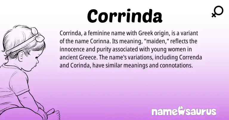 Infographic about Corrinda name meaning, Corrinda is a name from Greece, Greek origin(s).