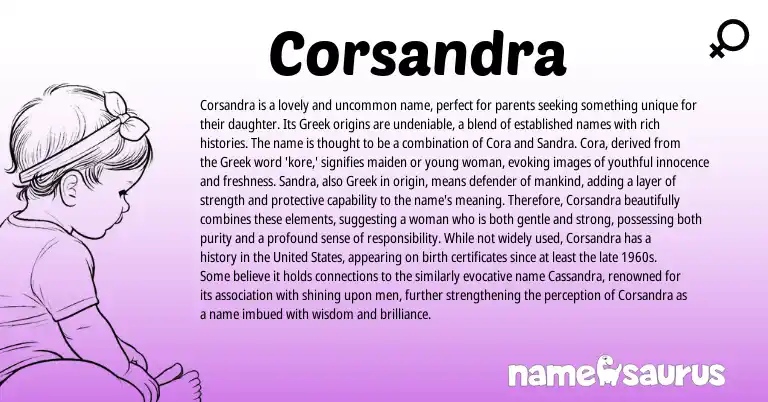 Infographic about Corsandra name meaning, Corsandra is a name from Greek origin(s).