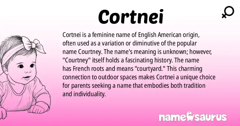 Infographic about Cortnei name meaning, Cortnei is a name from English (American) origin(s).