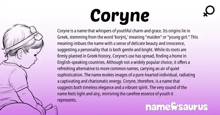 Infographic about Coryne name meaning, Coryne is a name from Greek origin(s).