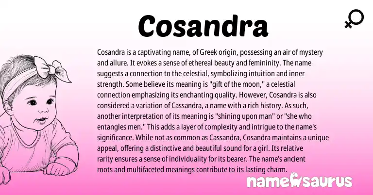 Infographic about Cosandra name meaning, Cosandra is a name from Greek origin(s).