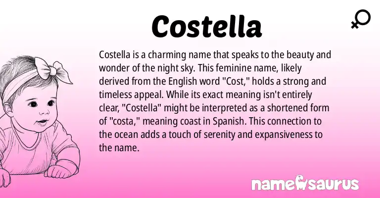 Infographic about Costella name meaning, Costella is a name from English (American) origin(s).