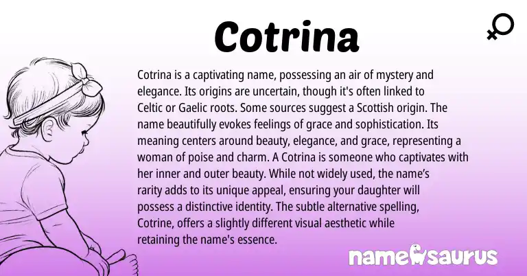 Infographic about Cotrina name meaning, Cotrina is a name from Scottish, English origin(s).