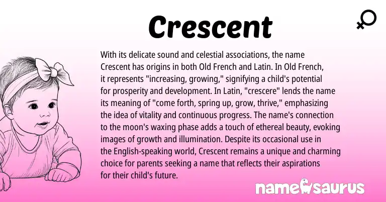 Infographic about Crescent name meaning, Crescent is a name from English, Latin, Old French origin(s).