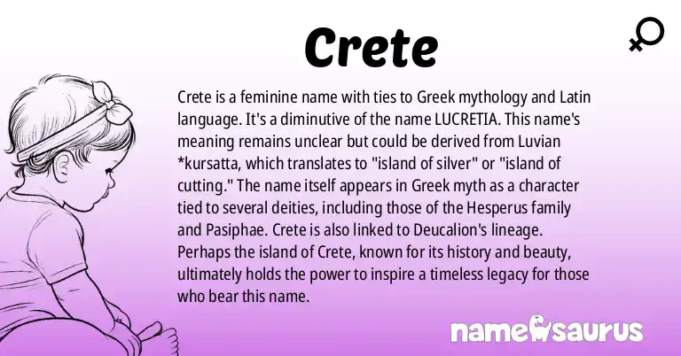 Infographic about Crete name meaning, Crete is a name from Greek Mythology, Latin origin(s).