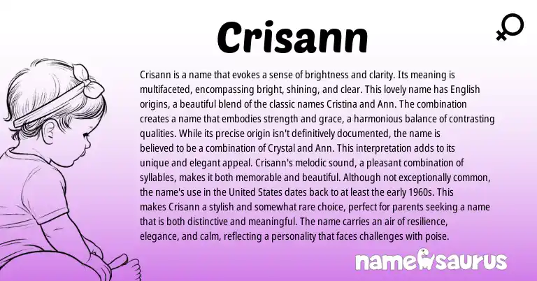 Infographic about Crisann name meaning, Crisann is a name from Latin, English origin(s).