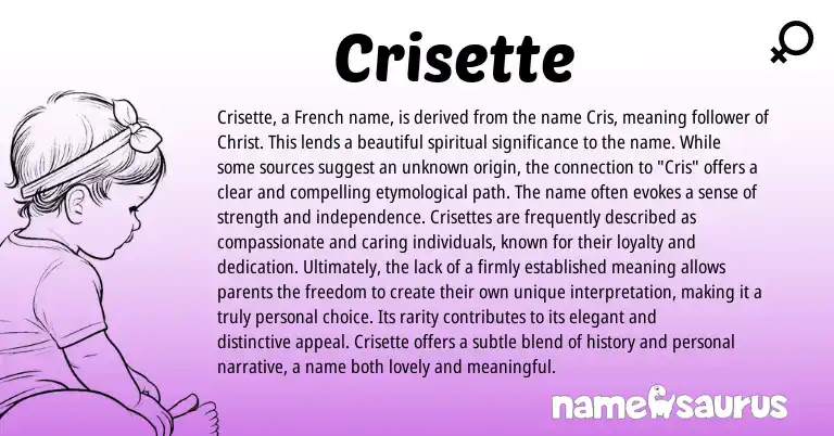 Infographic about Crisette name meaning, Crisette is a name from French origin(s).