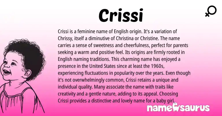 Infographic about Crissi name meaning, Crissi is a name from English, Greek origin(s).