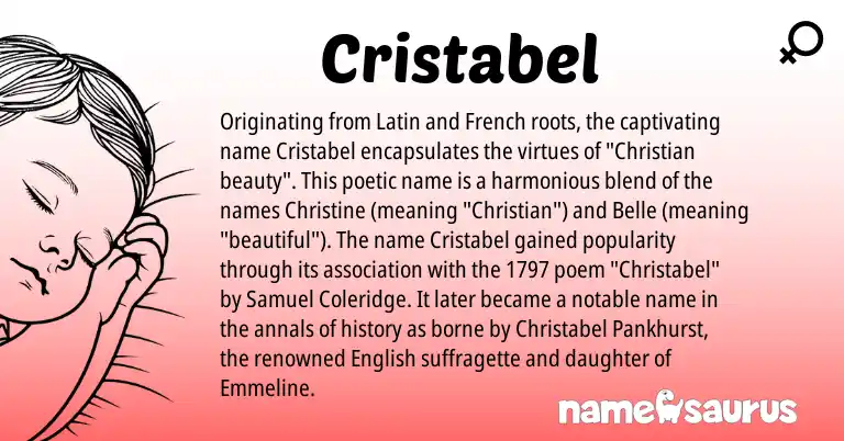 Infographic about Cristabel name meaning, Cristabel is a name from English, French, Latin origin(s).
