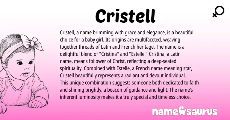 Infographic about Cristell name meaning, Cristell is a name from Latin, French origin(s).