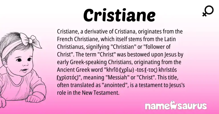 Infographic about Cristiane name meaning, Cristiane is a name from Ancient Greek, French, Latin, Greek origin(s).