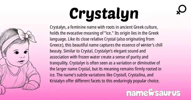 Infographic about Crystalyn name meaning, Crystalyn is a name from Greek origin(s).