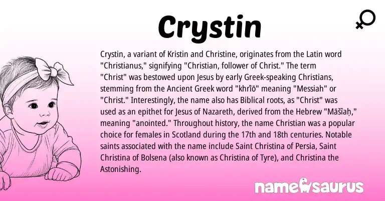 Infographic about Crystin name meaning, Crystin is a name from Ancient Greek, Latin, Hebrew, Greek origin(s).