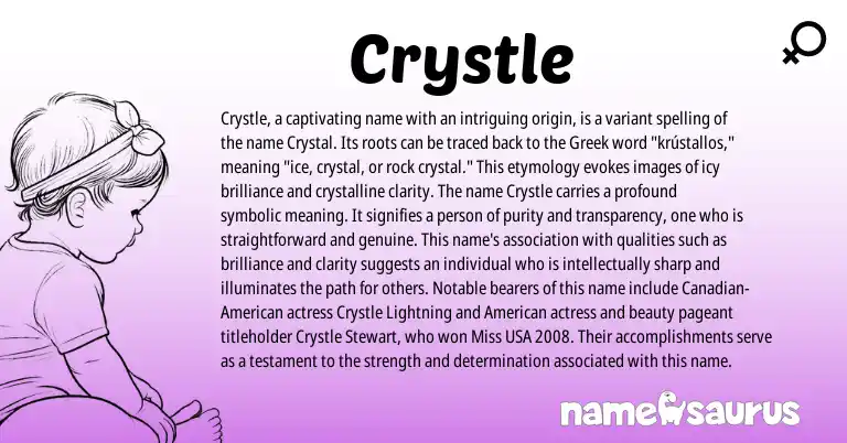 Infographic about Crystle name meaning, Crystle is a name from Canadian, American, Greek origin(s).