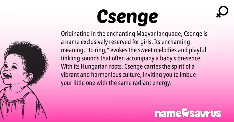 Infographic about Csenge name meaning, Csenge is a name from Hungarian origin(s).