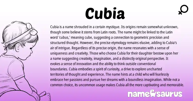 Infographic about Cubia name meaning, Cubia is a name from Latin origin(s).
