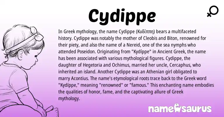 Infographic about Cydippe name meaning, Cydippe is a name from Ancient Greek, Greek origin(s).