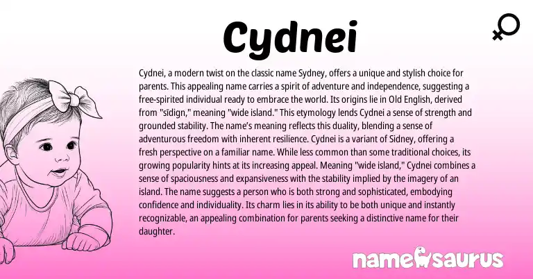 Infographic about Cydnei name meaning, Cydnei is a name from English origin(s).