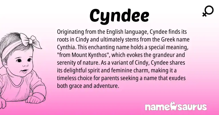Infographic about Cyndee name meaning, Cyndee is a name from English, Greek origin(s).