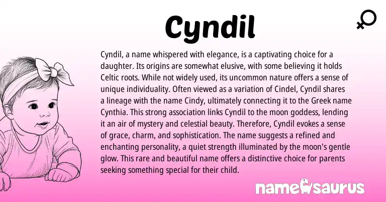 Infographic about Cyndil name meaning, Cyndil is a name from Greek origin(s).