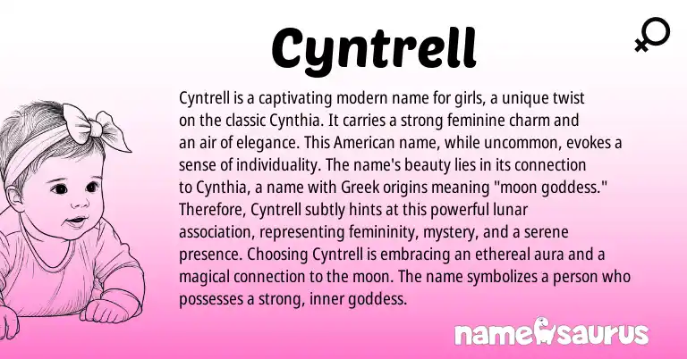 Infographic about Cyntrell name meaning, Cyntrell is a name from Greek origin(s).