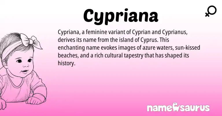 Infographic about Cypriana name meaning, Cypriana is a name from Cyprus origin(s).