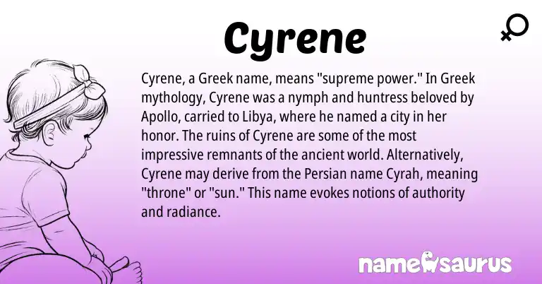 Infographic about Cyrene name meaning, Cyrene is a name from Persian, Greek origin(s).