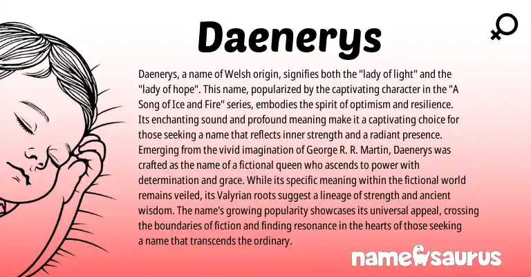 Infographic about Daenerys name meaning, Daenerys is a name from Welsh origin(s).