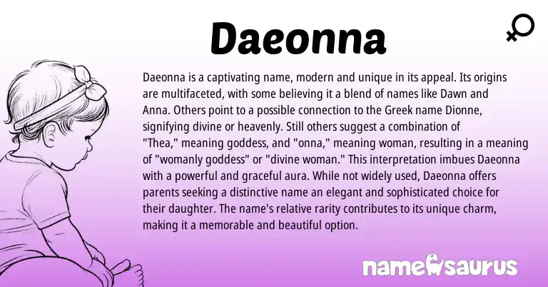 Infographic about Daeonna name meaning, Daeonna is a name from Greek, American origin(s).