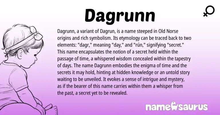 Infographic about Dagrunn name meaning, Dagrunn is a name from Old Norse origin(s).