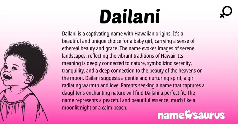 Infographic about Dailani name meaning, Dailani is a name from Hawaiian, American origin(s).
