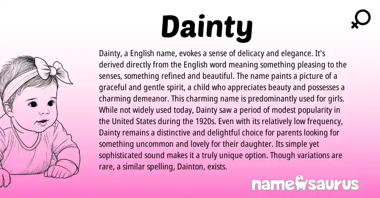 Infographic about Dainty name meaning, Dainty is a name from English origin(s).