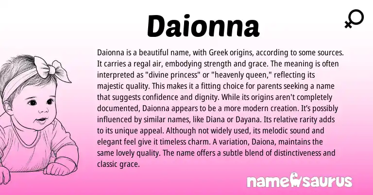 Infographic about Daionna name meaning, Daionna is a name from Greek origin(s).