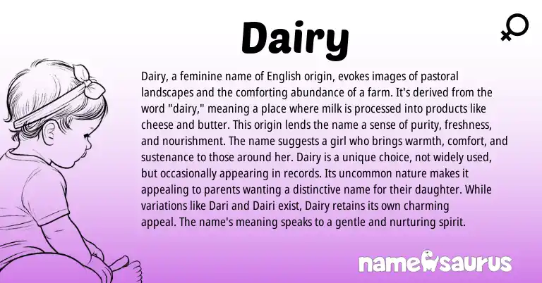 Infographic about Dairy name meaning, Dairy is a name from English origin(s).