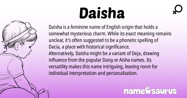 Infographic about Daisha name meaning, Daisha is a name from English (American) origin(s).