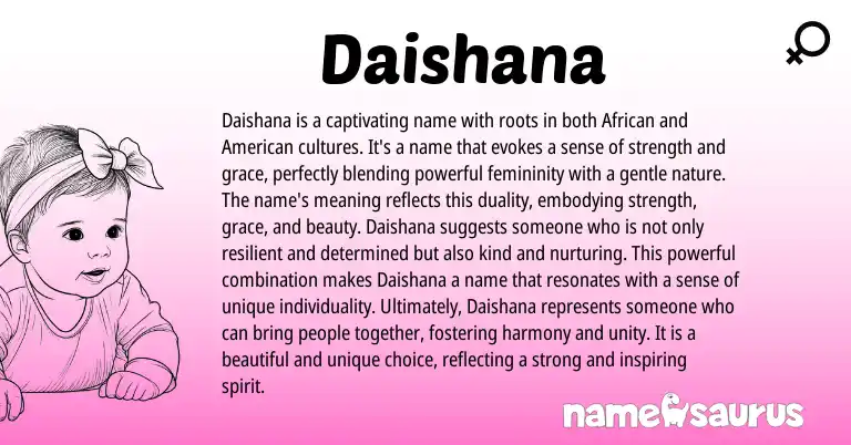 Infographic about Daishana name meaning, Daishana is a name from African origin(s).
