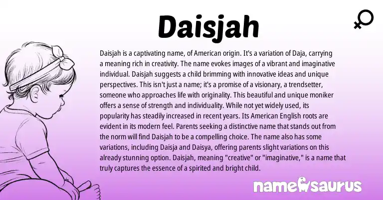 Infographic about Daisjah name meaning, Daisjah is a name from American origin(s).