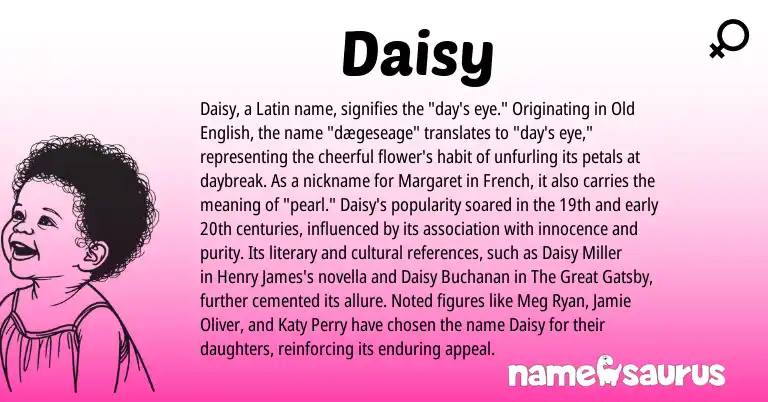Infographic about Daisy name meaning, Daisy is a name from Old English, French, Latin origin(s).