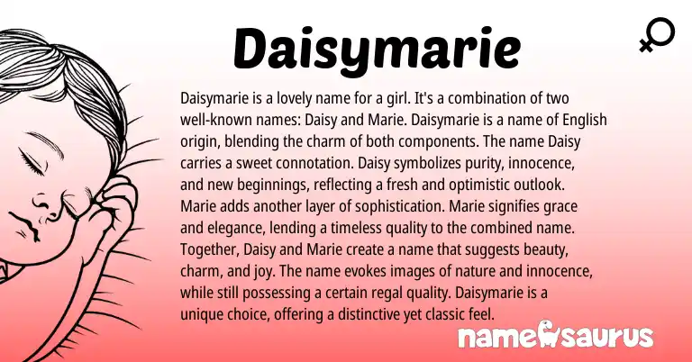 Infographic about Daisymarie name meaning, Daisymarie is a name from English origin(s).