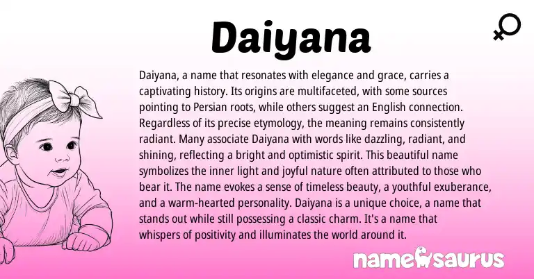 Infographic about Daiyana name meaning, Daiyana is a name from Persian origin(s).