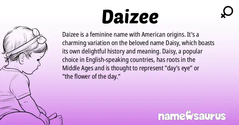 Infographic about Daizee name meaning, Daizee is a name from American origin(s).