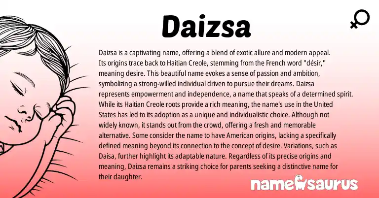 Infographic about Daizsa name meaning, Daizsa is a name from French, Haitian origin(s).