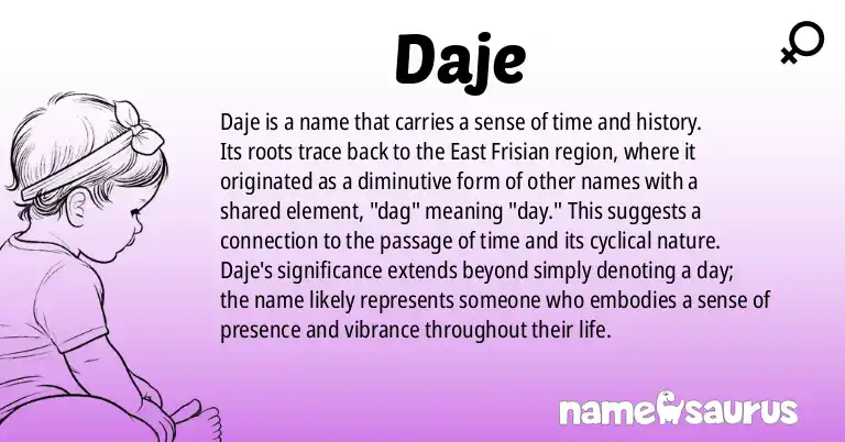 Infographic about Daje name meaning, Daje is a name from East Frisian origin(s).