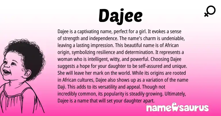 Infographic about Dajee name meaning, Dajee is a name from African origin(s).