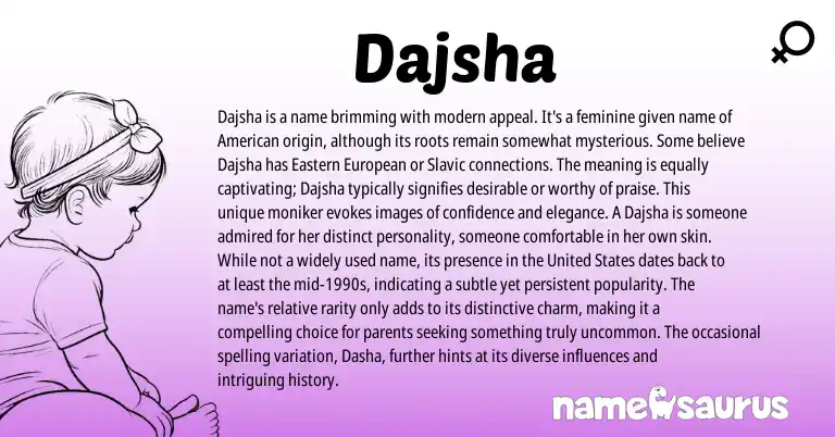 Infographic about Dajsha name meaning, Dajsha is a name from American origin(s).